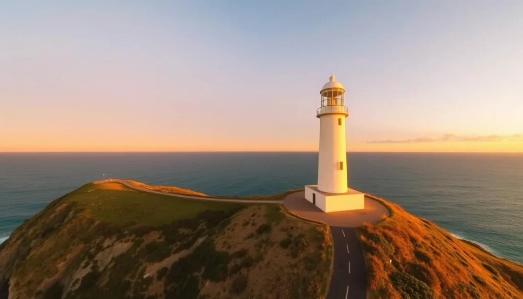Cape Byron Lighthouse at sunset with panoramic coastal views Cape Byron Lighthouse at sunset with panoramic coastal views