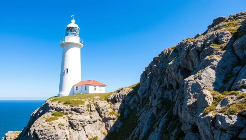 Cape Spencer Lighthouse with dramatic coastal cliffs in Innes National Park