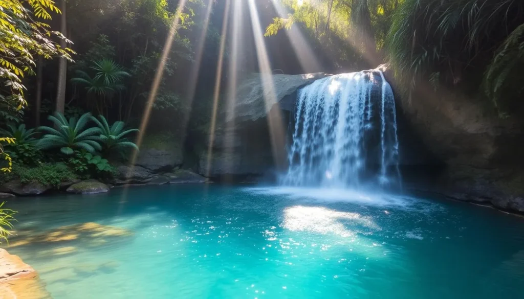 Cascada El Salto waterfall in Pico Pijol National Park with a natural swimming pool