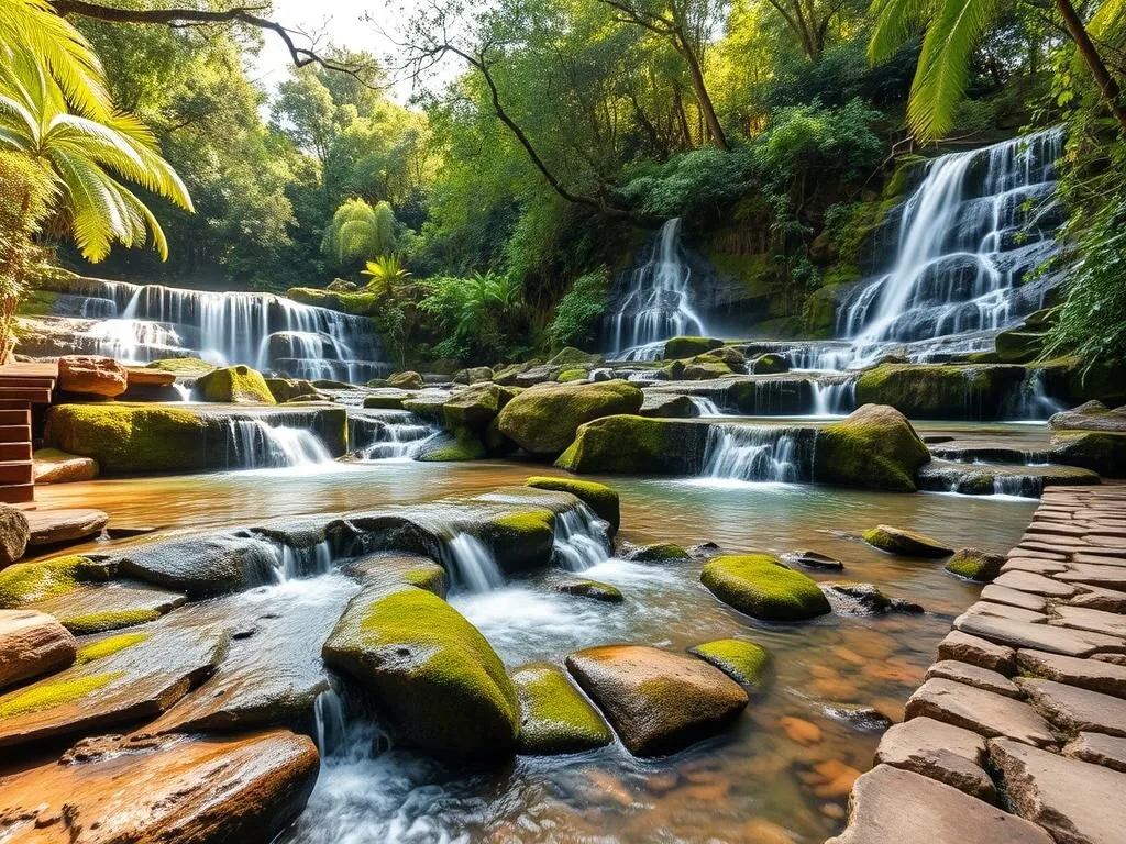 Cascading waterfalls and fountains along the Cupatitzio River in the national park