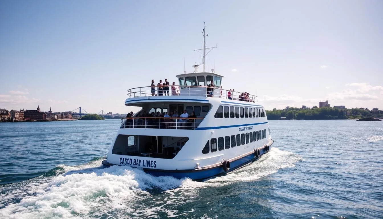 Casco Bay Lines ferry departing from Portland with passengers heading to Casco Bay Islands, Maine