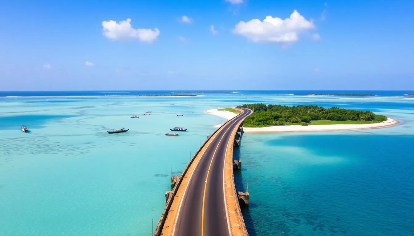 Causeway connecting Kakarativu Island to Jaffna Peninsula, Sri Lanka