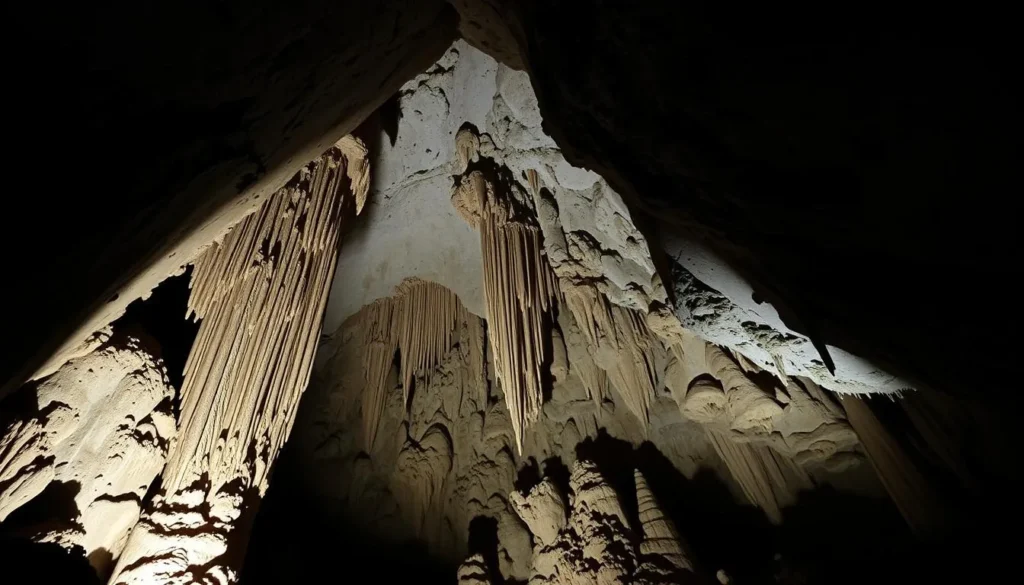 Cave exploration in one of Arecibo's limestone caverns showing stalactites