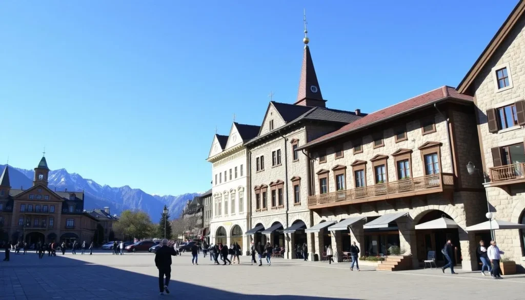 Centro Cívico in Bariloche with its distinctive alpine architecture and mountain backdrop