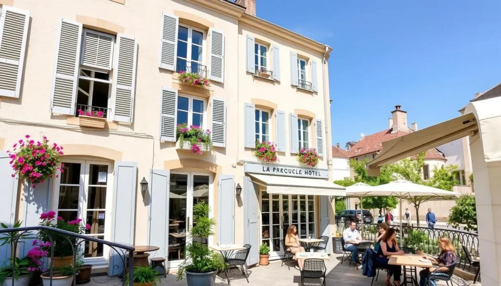 Charming hotel with outdoor terrace in La Rochelle's historic center during the best time to visit La Rochelle France