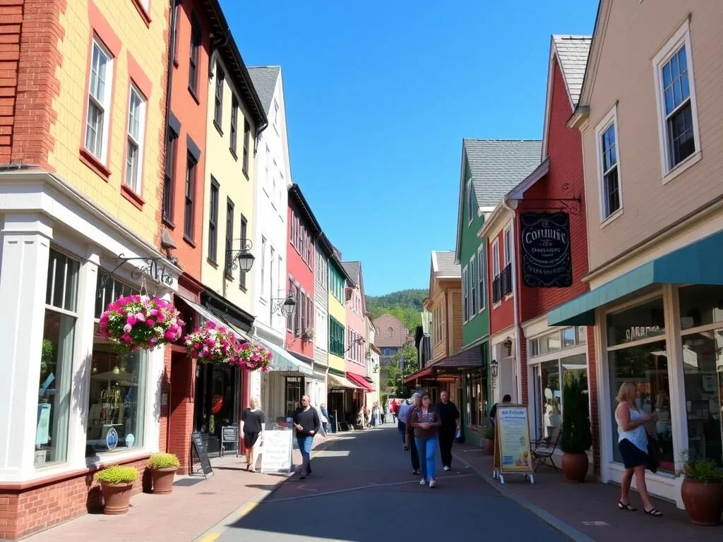 Charming shops along Montville Queensland's main street with European-inspired architecture