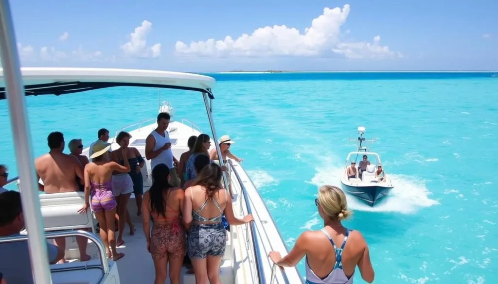 Charter boat departing from Sandy Ground for a day trip to offshore cays