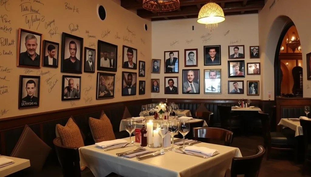 Chez Dimitri restaurant in Ouarzazate with walls decorated with signed photos of Hollywood actors