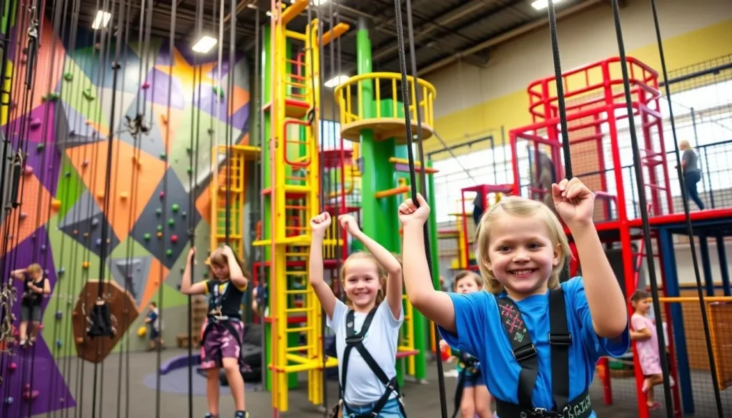 Children playing at JungleTrek Rockwall indoor adventure park with ropes course and climbing walls Children playing at JungleTrek Rockwall indoor adventure park with ropes course and climbing walls