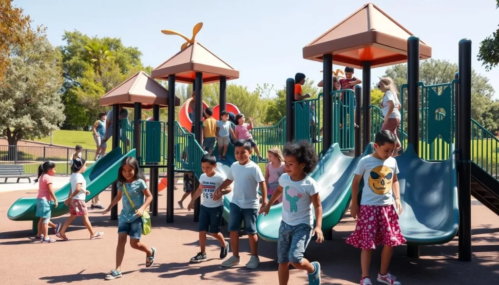 Children playing at the playground in Rio de Los Angeles State Park