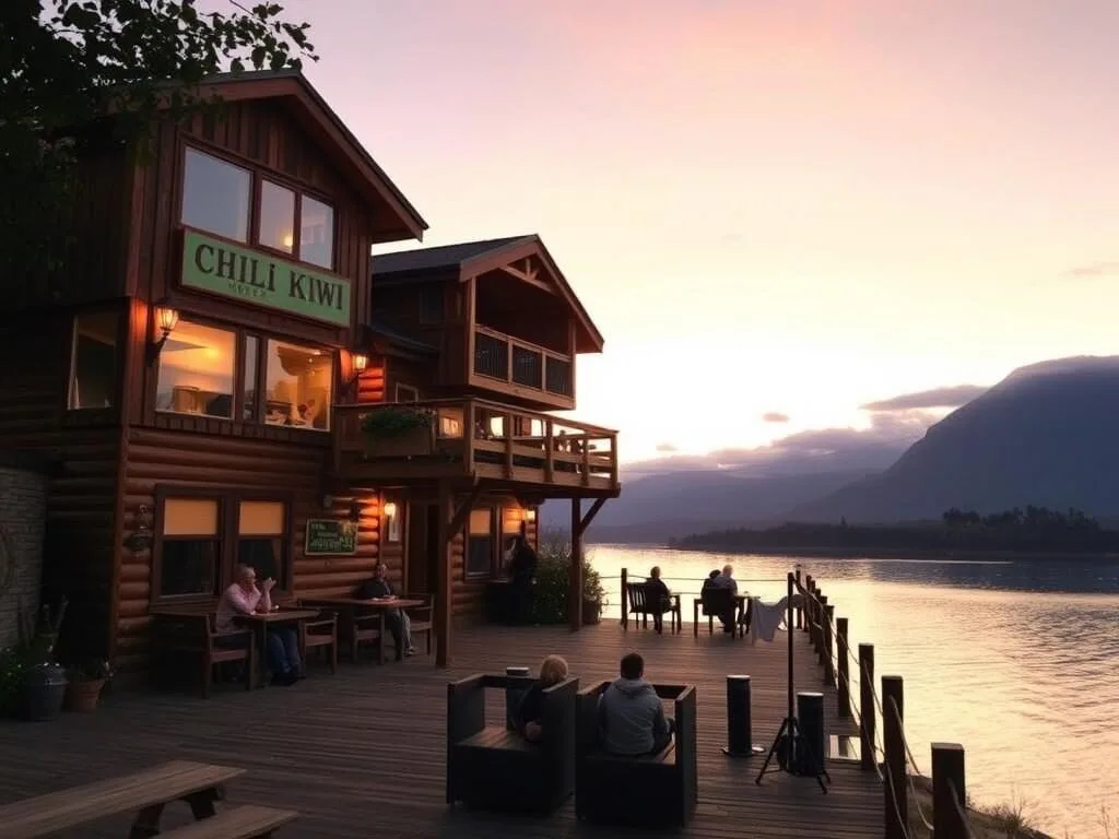 Chili Kiwi Hostel in Pucon with view of Villarrica Lake