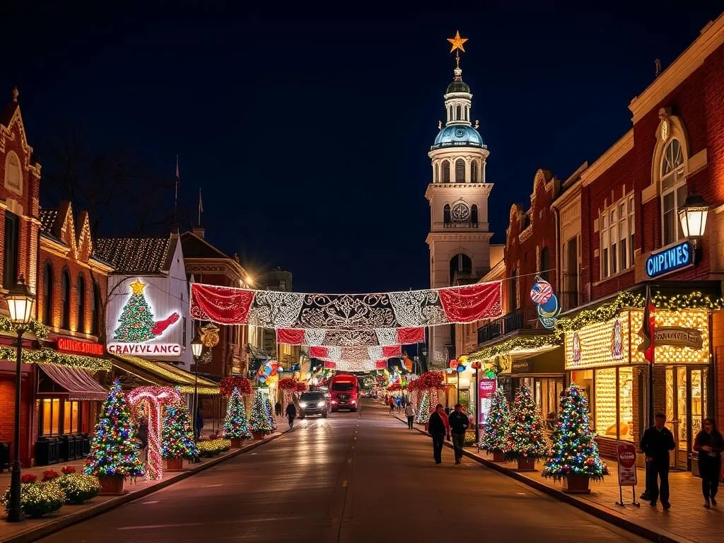 Christmas Capital of Texas celebrations in Grapevine with lights and decorations