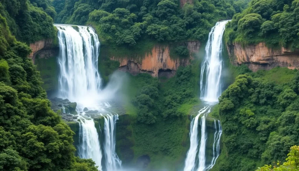 Cibeureum Waterfall with three cascades in Mount Gede Pangrango National Park Cibeureum Waterfall with three cascades in Mount Gede Pangrango National Park