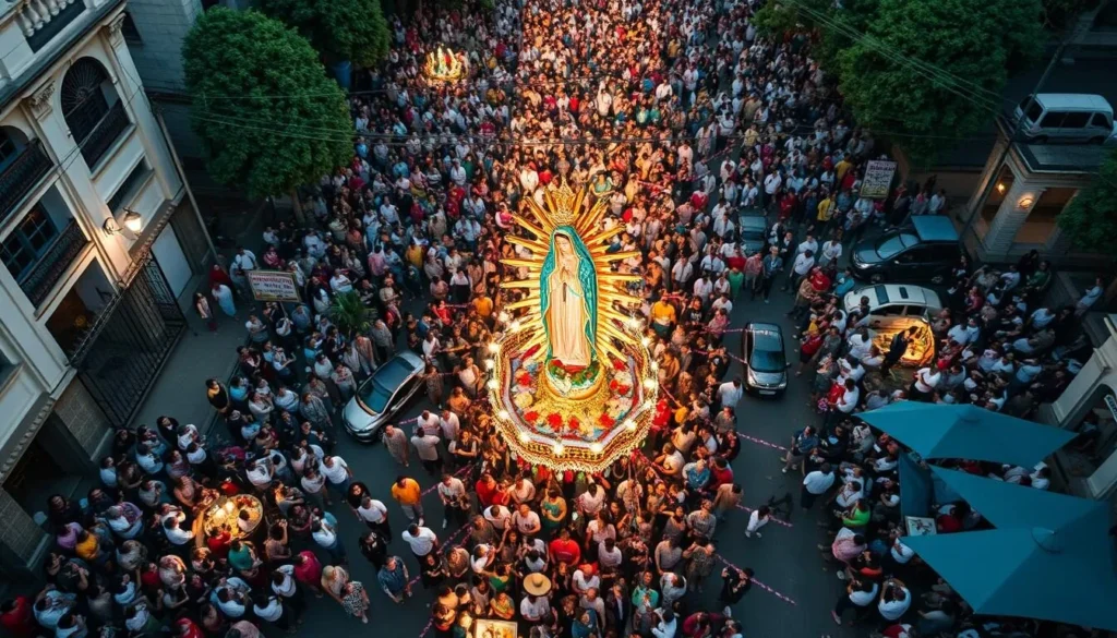 Círio de Nazaré procession with crowds of participants following the image of Our Lady of Nazareth