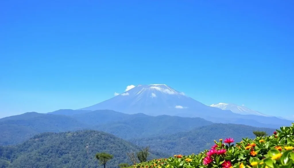 Clear morning view of Pidurutalagala peak during the dry season with blue skies