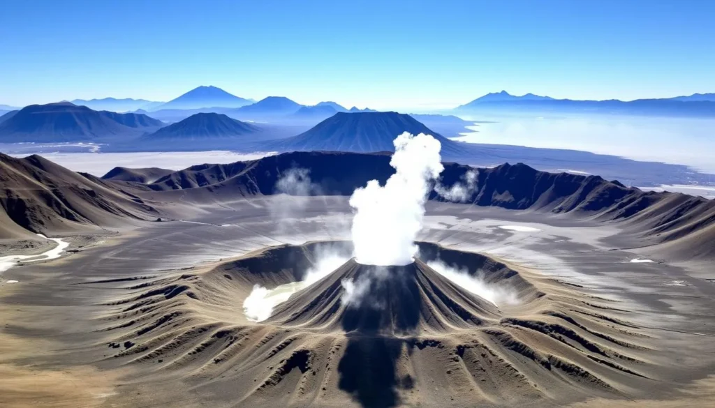 Clear view of Mount Bromo during dry season with blue skies