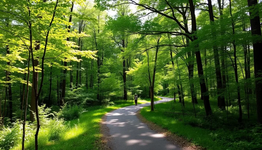 Clinton Nature Center trail surrounded by lush greenery, one of the best things to do in Clinton, Mississippi for nature lovers