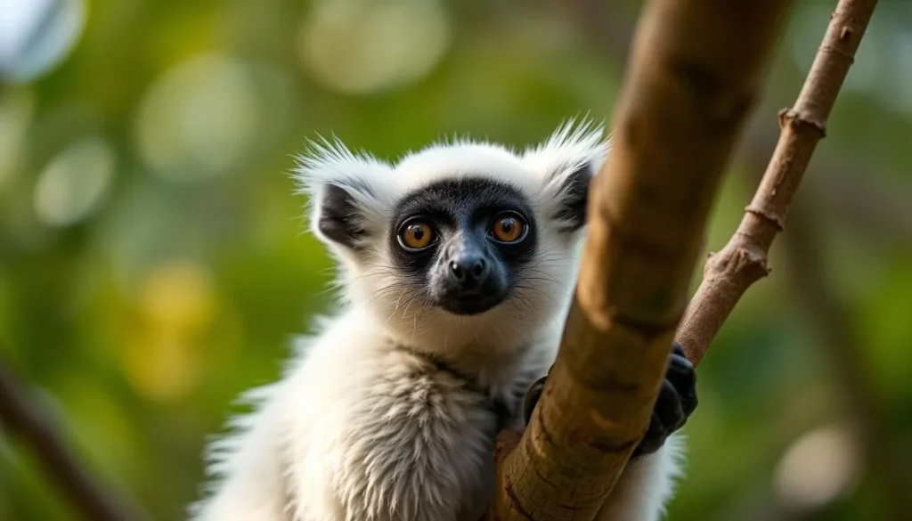 Close-up of a Decken's sifaka lemur in the forests of Tsingy de Namoroka