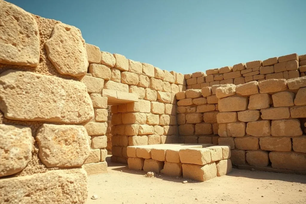 Close-up of stone structures at Saar Archaeological Site