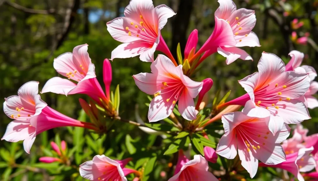 Close-up of vibrant western azalea flowers in bloom at Azalea State Natural Reserve, California