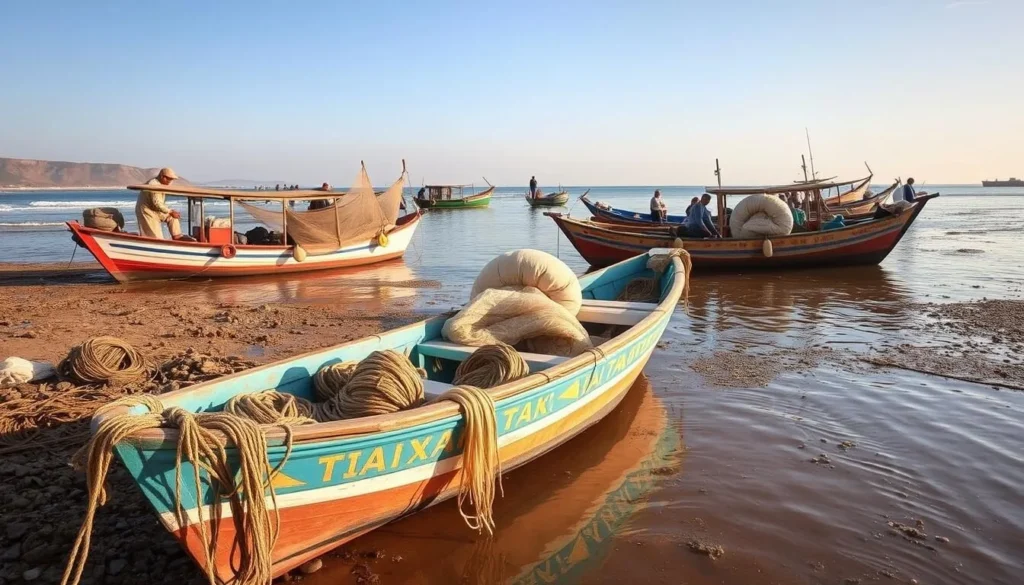 Coastal fishing at Tan-Tan Plage with traditional boats