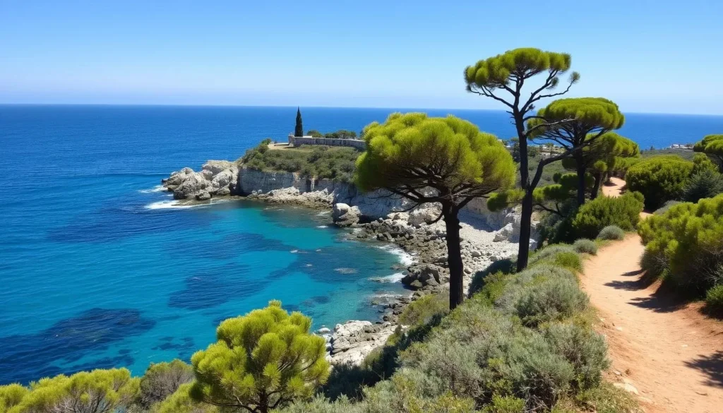 Coastal hiking path between Nice and Villefranche-sur-Mer with Mediterranean views