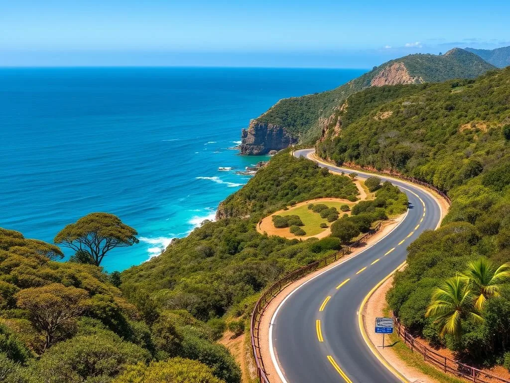 Coastal road leading to Byron Bay with lush green surroundings, perfect during the best months to visit