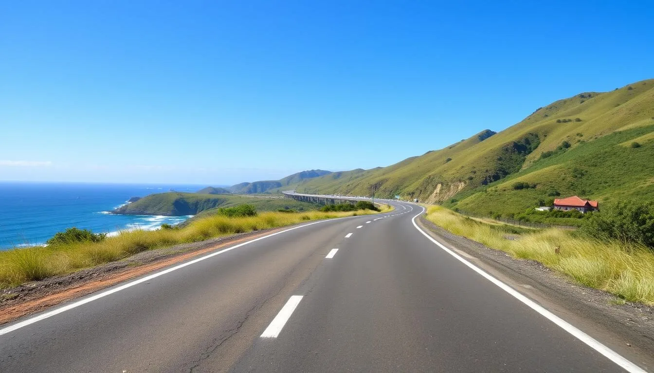 Coastal road leading to Puerto Lopez Ecuador with ocean views, showing the best route for getting to this destination for the best things to do