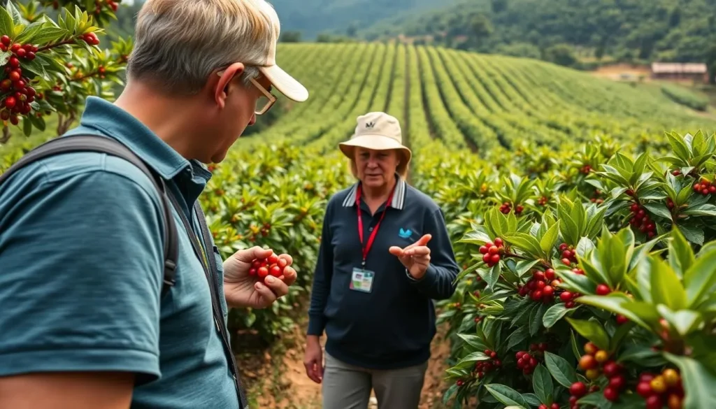 Coffee plantation tour in Concordia showing coffee cherries and processing