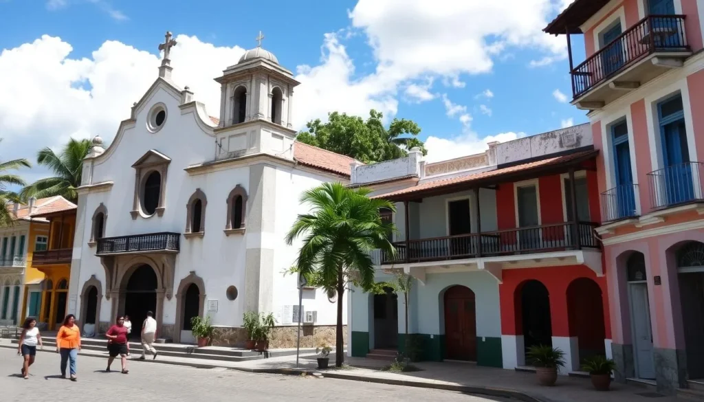 Colonial architecture in Baracoa with the Nuestra Señora de la Asunción church