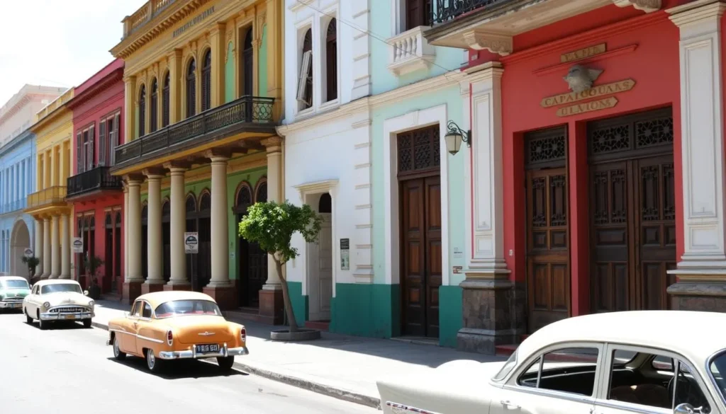 Colonial architecture in Cabaiguan's historic center with colorful buildings