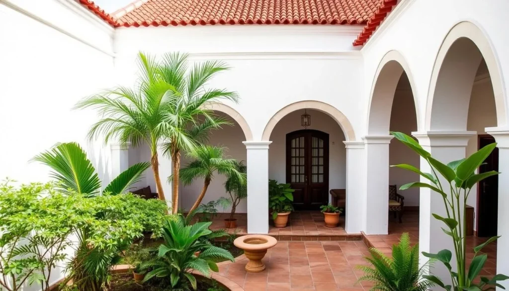 Colonial-style hotel in Trujillo with traditional architecture and garden