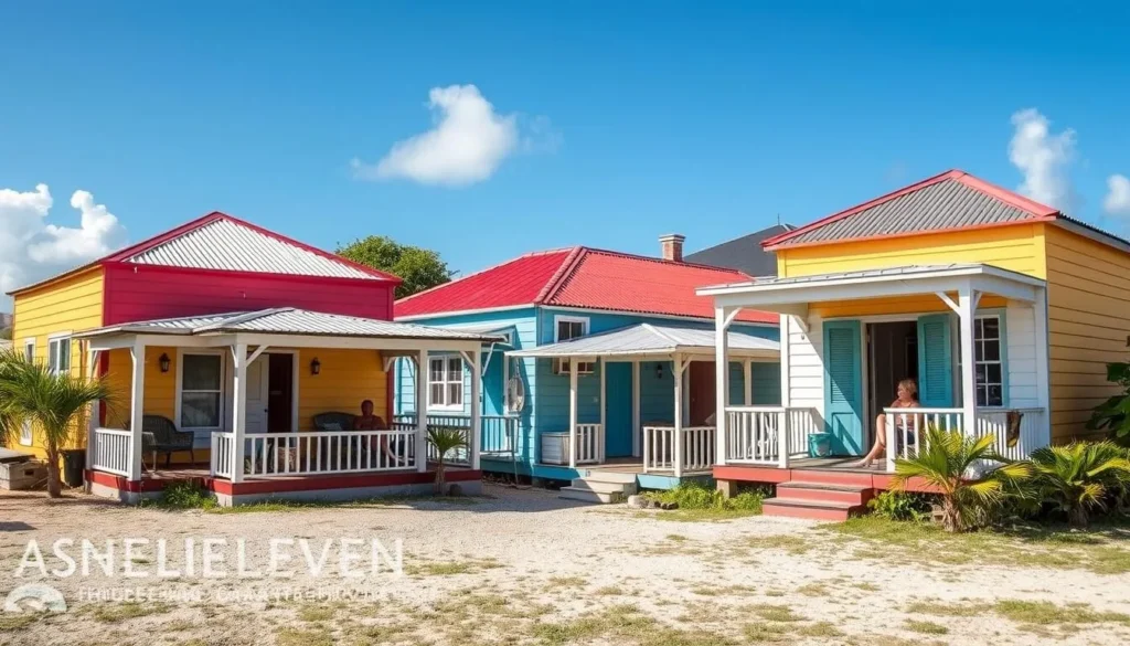 Colorful Caribbean houses in The Settlement, Anegada's main village