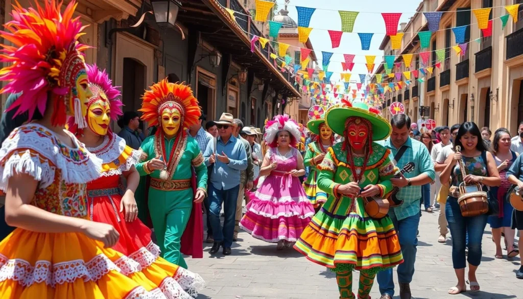 Colorful Carnival celebrations in Humahuaca with traditional costumes and music