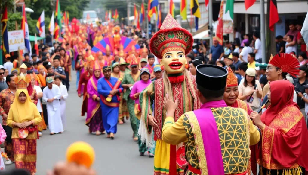 Colorful Dugderan Festival parade in Semarang with traditional costumes
