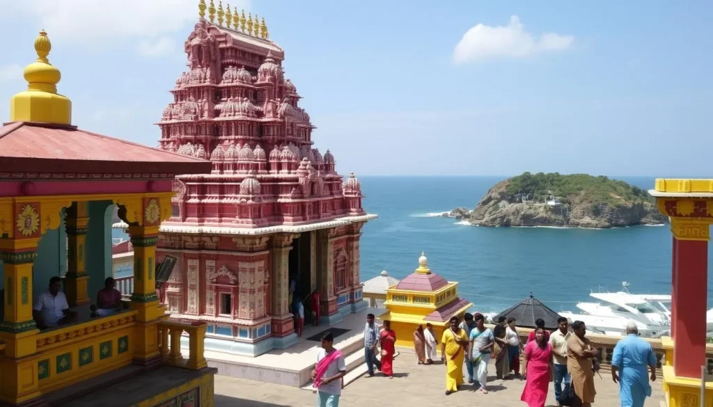 Colorful Koneswaram Temple in Trincomalee with traditional Hindu architecture