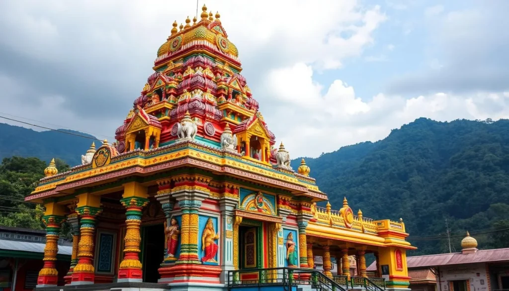 Colorful Sita Amman Temple near Hakgala Mountain with Hindu statues and decorations Colorful Sita Amman Temple near Hakgala Mountain with Hindu statues and decorations