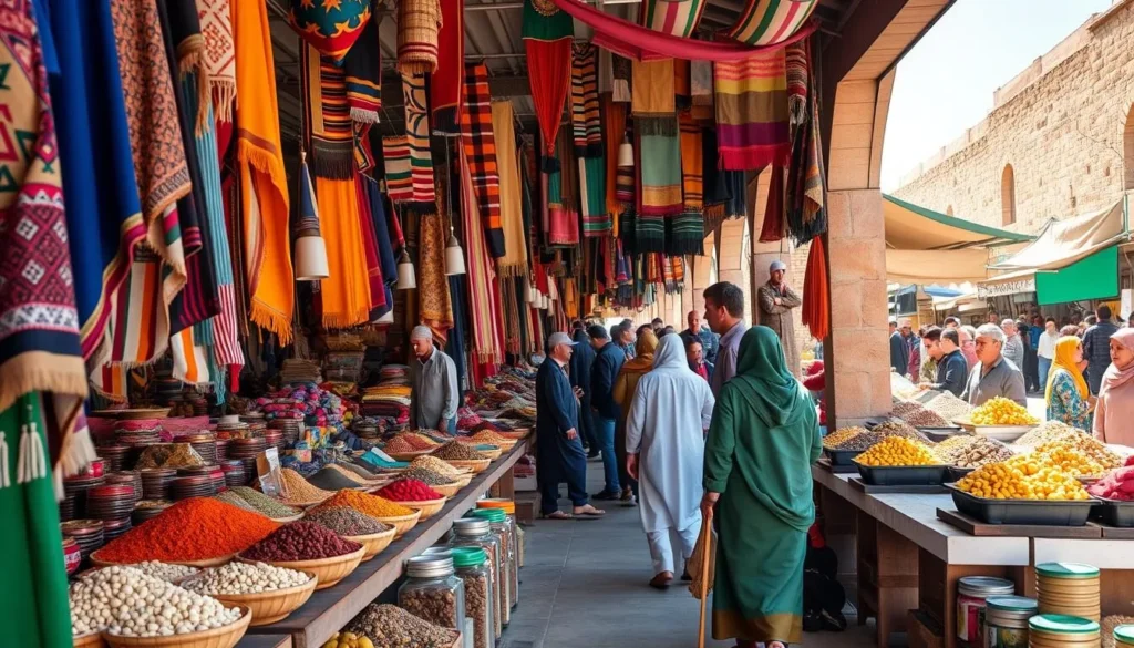 Colorful Tuesday Amazigh market in Azrou with vendors and local products
