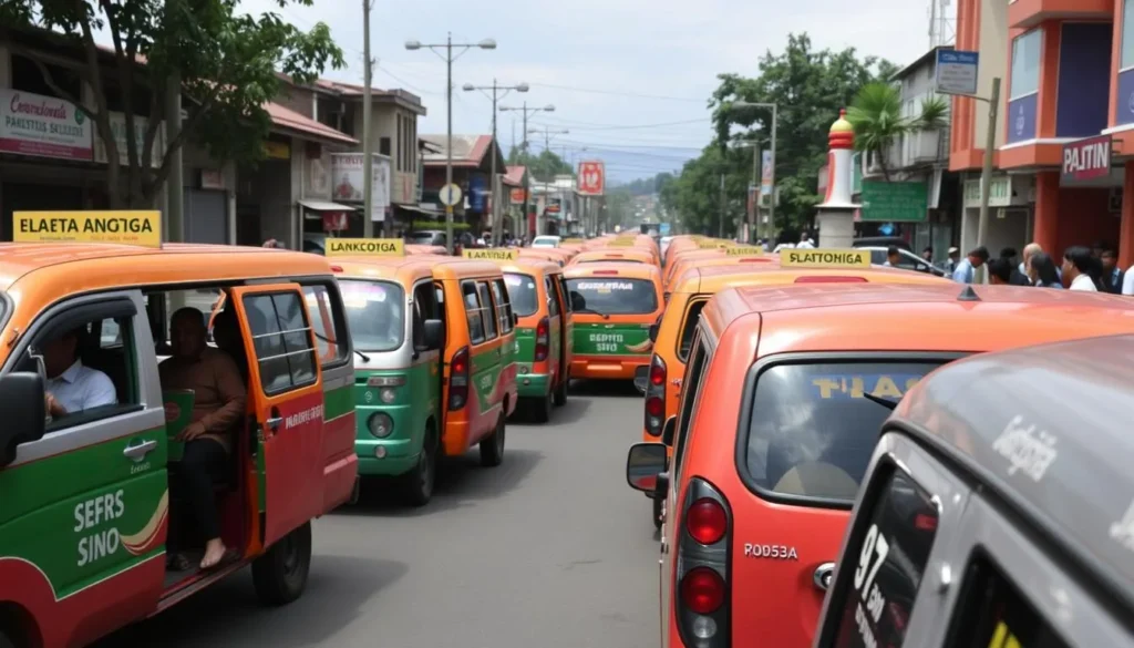 Colorful angkota (mini-van) public transport in Salatiga Colorful angkota (mini-van) public transport in Salatiga