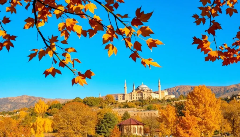 Colorful autumn landscape in Iran with traditional architecture - best time to visit Iran Colorful autumn landscape in Iran with traditional architecture - best time to visit Iran