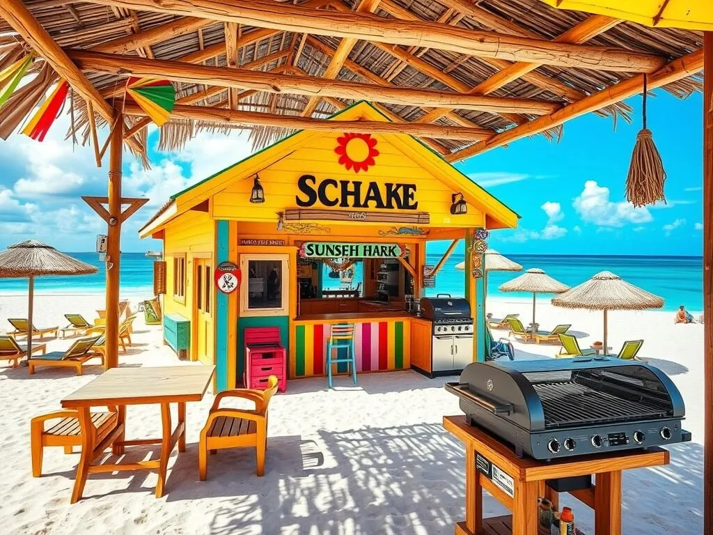 Colorful beach bar at The Sunshine Shack on Rendezvous Bay
