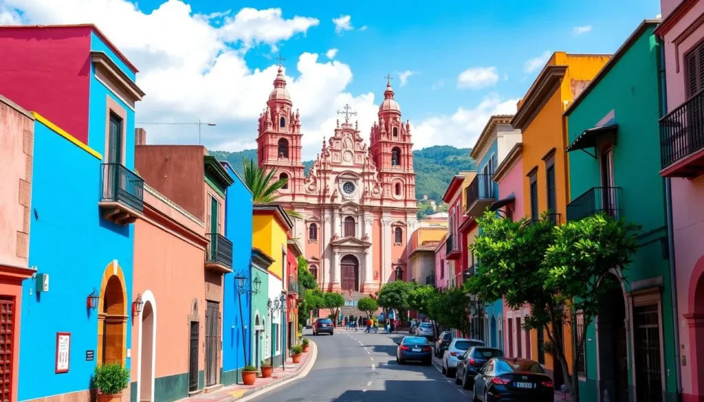 Colorful buildings and church in San Miguel de Allende, a popular day trip from Querétaro Colorful buildings and church in San Miguel de Allende, a popular day trip from Querétaro