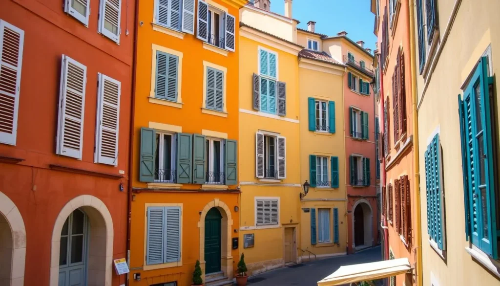 Colorful buildings in Old Town Nice (Vieux Nice) with traditional architecture