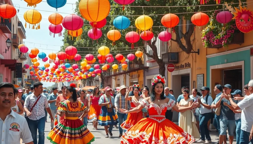 Colorful celebration during the Feria de San Francisco in Pachuca with traditional dancers and decorations Colorful celebration during the Feria de San Francisco in Pachuca with traditional dancers and decorations