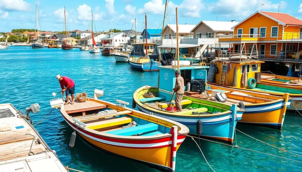 Colorful fishing boats in Island Harbour, Anguilla