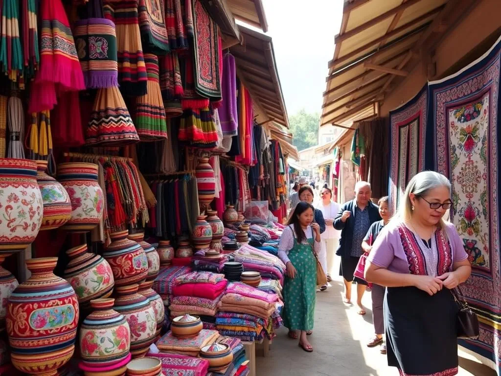 Colorful handicrafts and textiles at Cacao's Sunday market