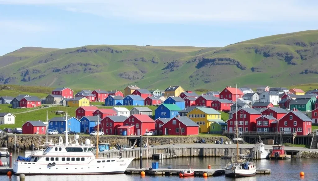 Colorful houses of Qaqortoq with harbor view, the main base for visiting Uunartoq hot springs