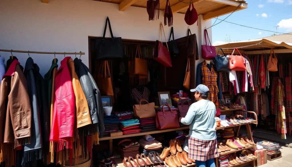 Colorful leather goods and handicrafts at Quisapincha market near Ambato Colorful leather goods and handicrafts at Quisapincha market near Ambato