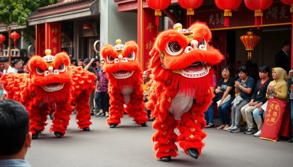 Colorful lion dance performance during Lunar New Year celebrations in Medan Colorful lion dance performance during Lunar New Year celebrations in Medan