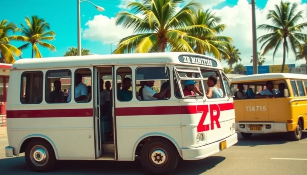 Colorful local ZR minibus in Oistins, Barbados with passengers